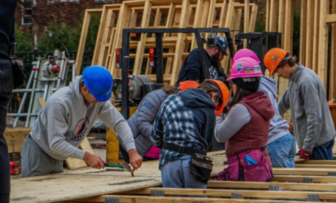 An image of ETHS students building a house.
