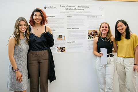 students in front of sustainability poster